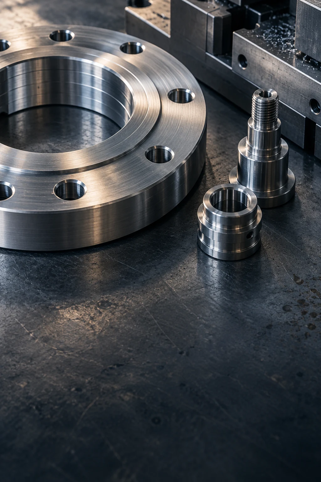 Illustrative close-up of precision-machined metal components